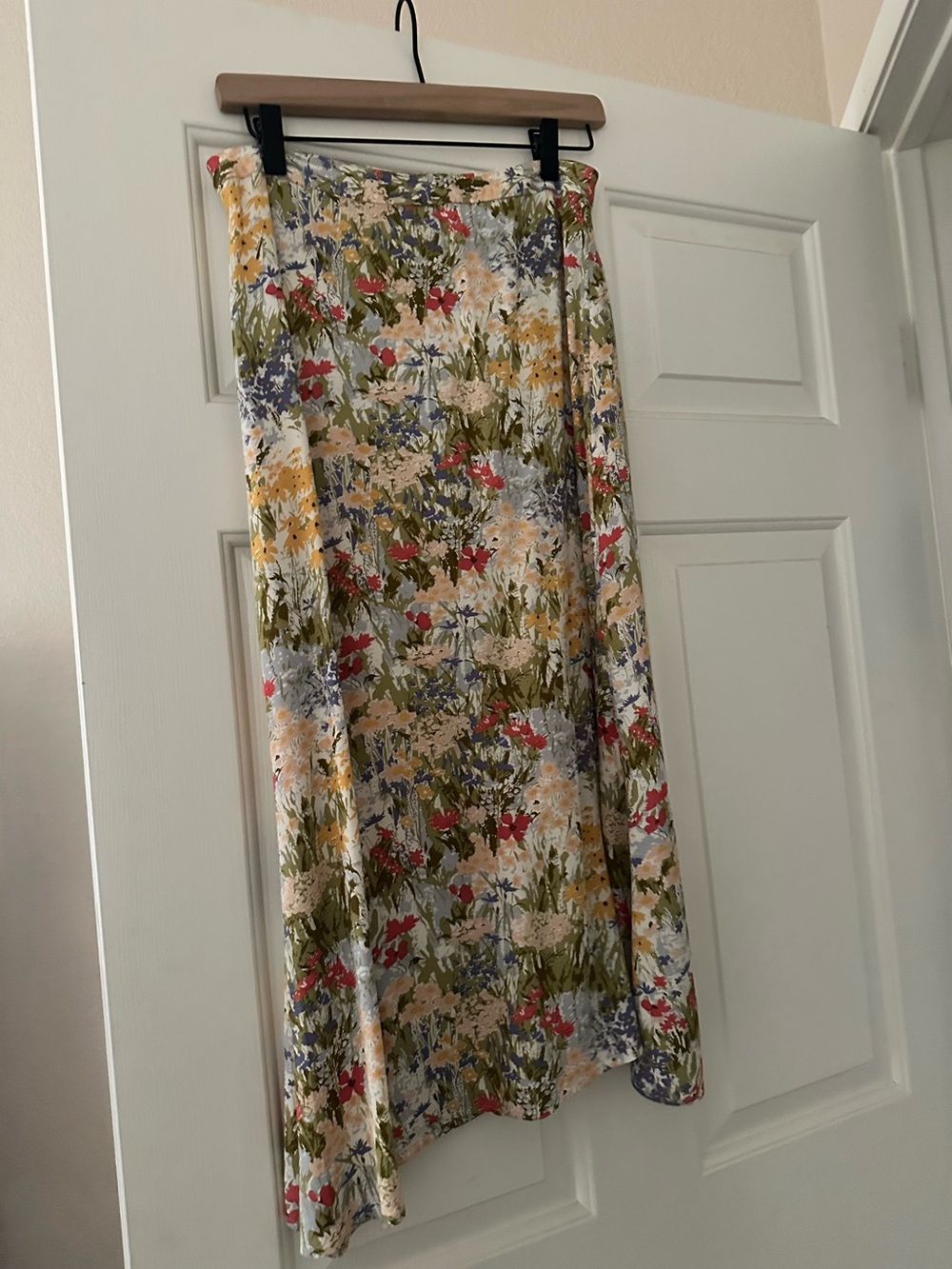Reformation ‘Bea Skirt’ Floral A-Line Midi Skirt in Green, Yellow, Red & Blue